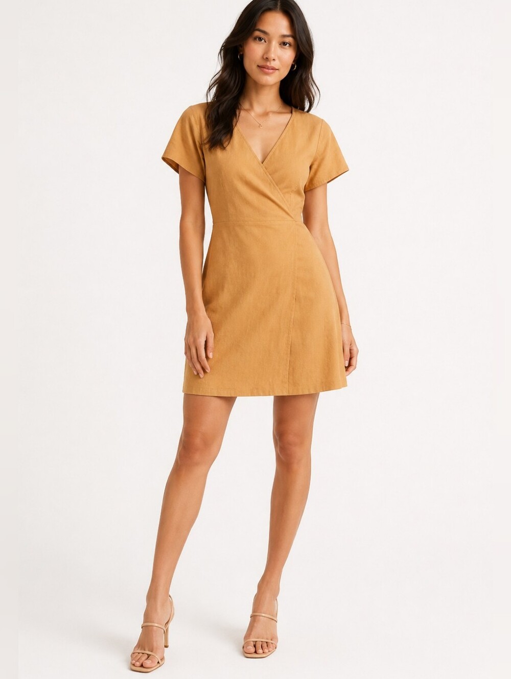 MADEWELL Camel Cross Front Mini Dress Cotton Blend Sz L/G Minimalist Modern